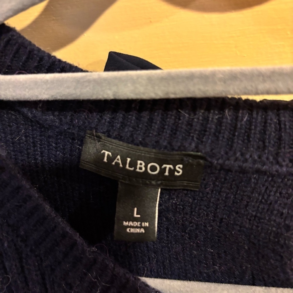 Talbots Navy and White Striped Long Sleeve Cable Knit Sweater Dress - Picture 5 of 8